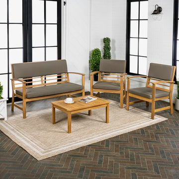 Barclay 4-Piece Modern Coastal Acacia Wood Conversation Outdoor Patio Set with Cushions - JONATHAN Y
